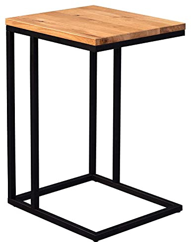 Beistelltisch Wohnzimmertisch | Wildeiche massiv geölt | Metall | Braun-Schwarz