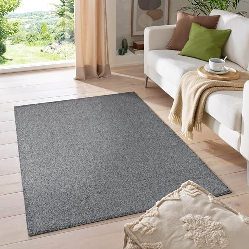 HomebyHome Kurzflor-Teppich Einfarbig, Gabbeh Optik, Filzrücken, 11 mm Florhöhe, Teppich für Wohnzimmer, Schlafzimmer, Kinderzimmer Grösse: 200 x 290 cm, Farbe: Grau