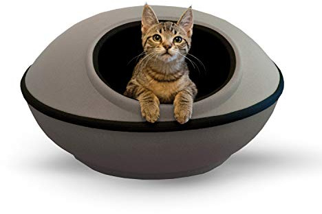 K&H Pet Products Unbeheiztes Kitty Mod Dream Pod Katzenbett für große Katzen, Indoor-Katzenhöhle, Katzenmatte Versteck für kleine oder große Katzen und Kätzchen, unbeheizt, grau/schwarz, 55,9 cm