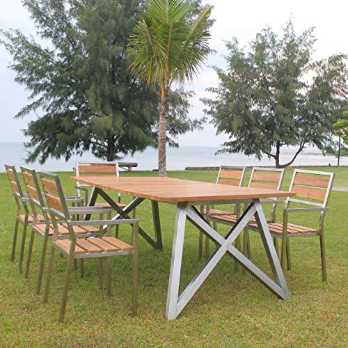 Teako Design Designer Esstisch Benedetto Edelstahlgestell wetterfest Teakholz massiv Tischplatte 140 x 80 cm