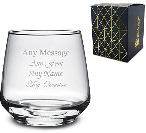 Personalised Engraved 345ml Tallo Whiskey Glass, Personalise with A Message for Any Occasion, Stylize with a Variety of Fonts, Gift Box Included, Laser Engraved, Birthday Wedding Usher Gift