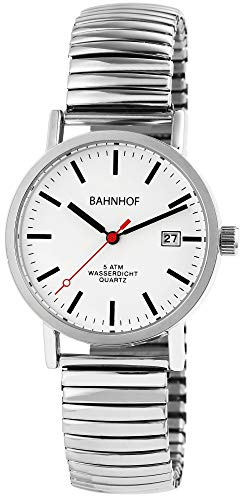 Bahnhof Zugband Herrenuhr Weiß Silber Datum Analog Edelstahl Quarz Armbanduhr