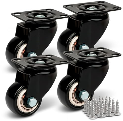 PRIOstahl Möbelrollen Bremsrollen Schwerlastrollen Transportrollen Schwarze Premium Rollen - 4 x Lenkrollen ohne Bremse 40 mm + Befestigungsschrauben und Bit für Möbel Schränke Spurlos & Leise