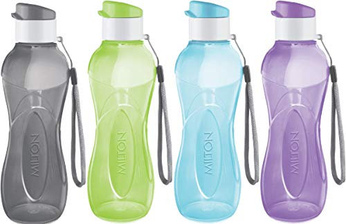 MILTON Water Bottle Kids Reusable Leakproof 17 Oz 4-Pack Plastic Wide Mouth Large Big Drink Bottle BPA & Leak Free with Handle Strap Carrier for Cycling Camping Hiking Gym Yoga (Pastel colors)