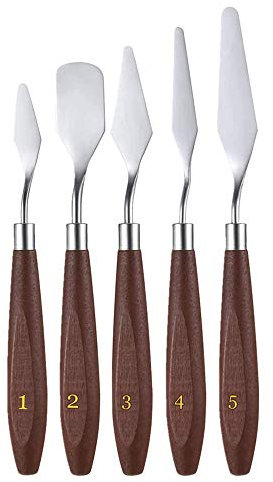 FLZONE Couteaux à Palette,5 Pièces Peinture Grattoirgrattoir Palette Couteaux Set en Acier Inoxydable pour Peinture à l'huile d'artiste Peinture Acrylique