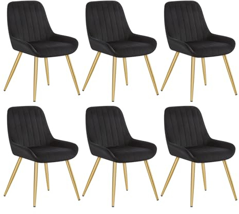 Lestarain Esszimmerstühle 6er Set Retro Samt Schwarz | Metallbeine 150 kg belastbar Gepolstert Für Küche Für Wohnzimmer