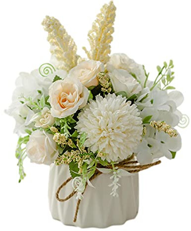 Fleurs artificielles en pot avec vase en céramique, petite plante artificielle avec vase pour mariage, bureau, table, fenêtre, salon, chambre à coucher, fête