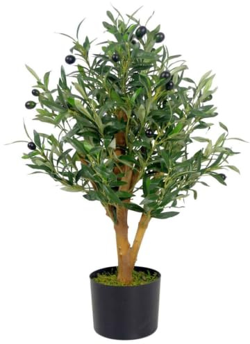 Leaf Design UK Realistischer künstlicher Olivenbaum in schwarzem Kunststofftopf, 65 cm, AZ-Olive