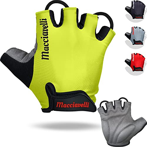 MACCIAVELLI® - Guanti MTB e Bici da Strada Con Mezze Dita per Uomo e Donna, Adatti per Mountain Bike e Ciclismo (Giallo)