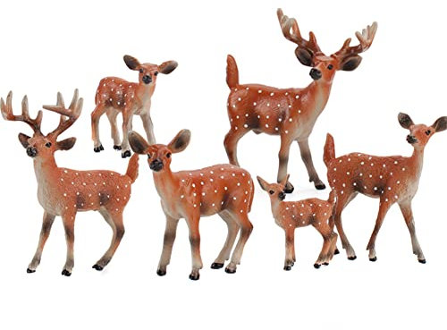 LICHENGTAI Mini Rentierstatue, 6 Stücke Mini Waldtier Spielzeug Realistische Jumbo Wild Jungle Tiere Figuren Bauernhof Tiere Lernspielzeug Tierfiguren Set Partyzubehör für Kinder Jungen und Mädchen