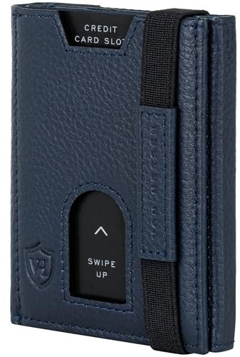 VON HEESEN Slim Wallet mit Münzfach & RFID-Schutz - Leder Geldbeutel - Mini Geldbörse für Herren und Damen - Kartenetui Echtleder Karten Portemonnaie klein - Kreditkartenetui Blau