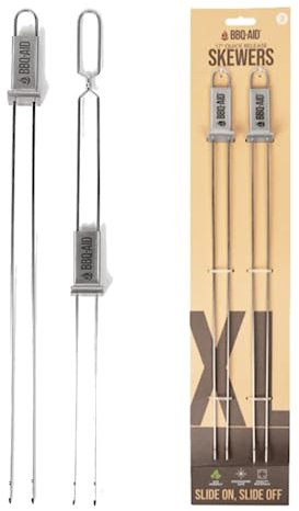 BBQ-AID Extra Long 17 Skewers - Quick Release Barbecue Metal Skewers for Kabobs - Double Pronged, Stainless Steel