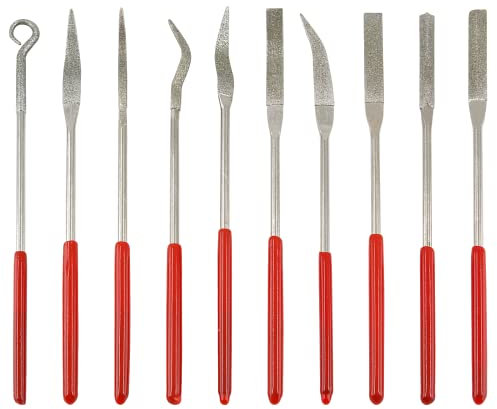 Litoexpe 10-teiliges Mini-Nadelfeilen-Set, Mehrzweck-Diamantfeilen-Set, Juwelierfeile für Metall, Handwerk, Holzschnitzerei, Kunststoff-Schleifen, 3 x 140 mm gebogenes Werkzeug