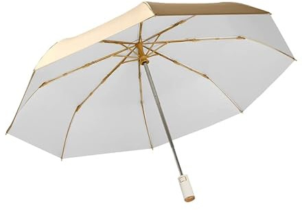 erised's bifrost Light Small Compact Travel Automatic Golden Folding Umbrella 8 Ribs,Auto Open Close Button,Portable,Ergonomic Handle,99 UV Protection,Rain Sun,Backpack,Women Men (Off-White)