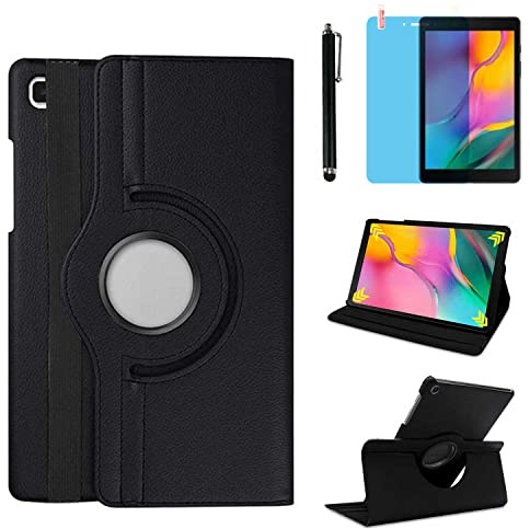 Hülle für Samsung Galaxy Tab A7 Lite 8.7'' 2021 (SM-T220 T225 T227), 360 Grad drehbarer Ständer Schutzhülle,Mit Stylus Pen,Bildschirm Film (Black)