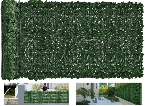 Moeput Faux Ivy Privacy Fence Screen Outdoor Expandable Artificial Greenery Roll Fake Hedge Wall Patio Green Plastic Leaf Plant Vine Grass Panels Gate Covering for Garden Yard Balcony (197 X 40 in)