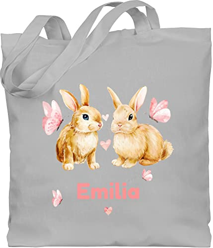Baumwolltasche - Hase - Süße Hasen Mädchen Osterhasen Geschenk I - Unisize - Hellgrau - ostertasche stoffbeutel kindergarten hasenmotiv ostern stofftasche ostergeschenke hasentaschen rabbit