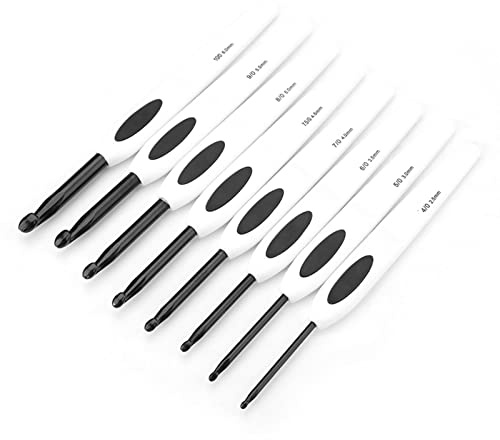 Yunxwd Häkelnadel Set, 8 Stück Ergonomische Häkelnadeln mit Rutschfest Griff und Aluminium Hakenkopf, Crochet Set Stricken für Anfänger