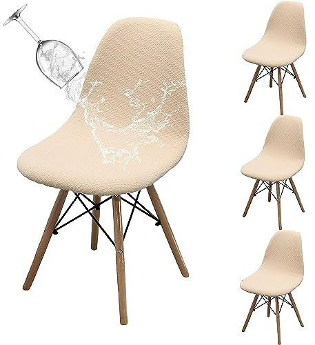 Dioxide Premium Stretch Stuhlhussen 4er Set, Wasserabweisendes Gewebe Stuhlbezüge, Moderne Stuhlhussen Universelle Jacquard Stuhlbezüge Waschbar & Abnehmbar für Esszimmer, Hotel, Partys (Beige, 4PCS)
