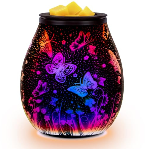 EQUSUPRO Wax Melt Warmer Wax Melter Wax Burner for Scented Wax Melts Electric Fragrance Warmer for Wax Cubes & Tarts, Vivid 3D Design 7 Colors LED Light Gift & Decor for Home Office (3D Butterfly)
