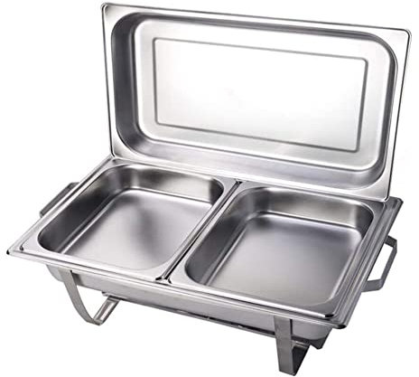 Chafing Gerichte Lebensmittelwärmer Clamshell Edelstahl Buffet Herd, Festkübel Alkohol Herd Essen Heizung Hotelofen (Size : Double)