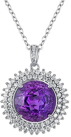 KnSam 925er Silber Halskette Echt, Blumen Anhänger mit Amethyst 11ct - Lila & Rund, Sterlingsilber Damen Kette Zirkonia für Frauen, Silber, 45cm