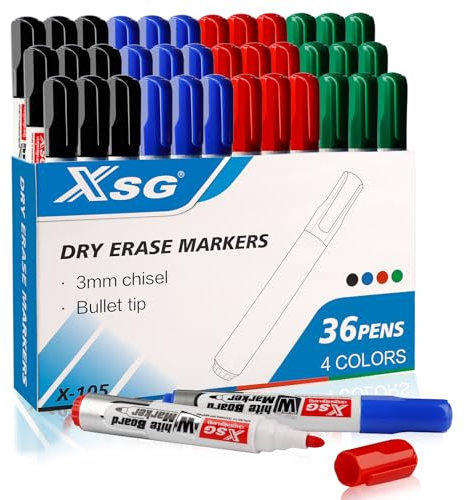 ABEIER Whiteboard Marker,36 Marker Stifte,Trocken Abwischbar, Rundspitze 3mm,4 Farben Whiteboard Stifte Rundspitze Set Perfekt für Zuhause Schule Büro 36er Pack