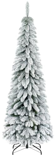 HOMCOM Albero di Natale Slim Innevato 180cm con 523 Rami e Base in Acciaio | Albero di Natale Alto e Stretto, per Interni