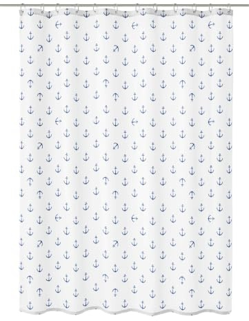 Kleine Wolke Duschvorhang Textil Anchor Dunkelblau 180 x 180 cm | OEKO-TEX zertifiziert, wasserabweisend, verstärkte Ösen, mit Beschwerungsband, weiches Textilgewebe, maschinenwaschbar