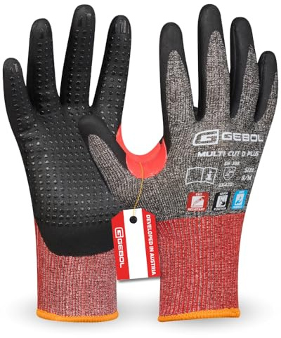 Gebol Multi Cut D Plus, 1 Paar Schnittschutzhandschuhe mit Nitril-Mikroschaum, Touchscreen-Bedienung, Maschinenbau & Metallverarbeitung, aus recycelten PET-Flaschen, für Damen & Herren, Gr. M/8