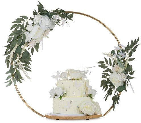 Nuptio Alzatina Dolci Cake Stand: 36cm Piedistallo Wedding Cupcake Torta Legno Porta Espositori Tondo Dorati Metallo Cerchio Matrimonio Supporto Base Natalizi Baby Shower Party