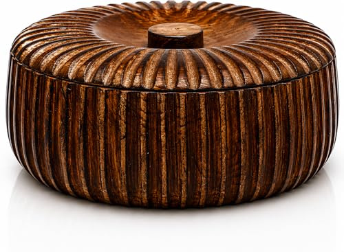 Handmade Wooden Tortilla & Roti Warmer with Lid, Food Safe, 9 Inch, Brown | Large tortilla holder keeps bread, waffles & pancakes warm, ventilated lid prevents moisture, durable, easy clean, gift idea