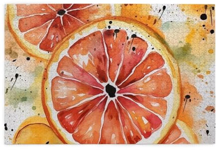 1000-teiliges Puzzle für Erwachsene, personalisiertes Bilderpuzzle, Aquarell, Orangenscheibe, individuelles Holzpuzzle für Familie, Geburtstag, Hochzeit, Spielabende, Geschenke, 74,9 x 50 cm