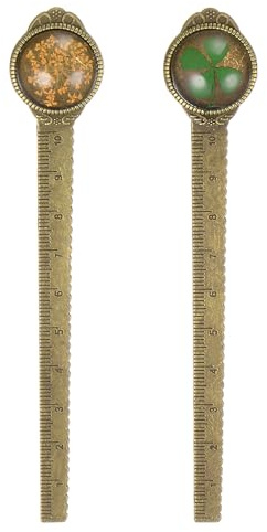 QUARKZMAN 2 Stück Metall-Lesezeichen-Lineal 10 cm metrisch Blume Retro Vintage Lesezeichen Marker Maßband Messwerkzeug für Büro Klassenzimmer Lehrergeschenk, Orange & Gras
