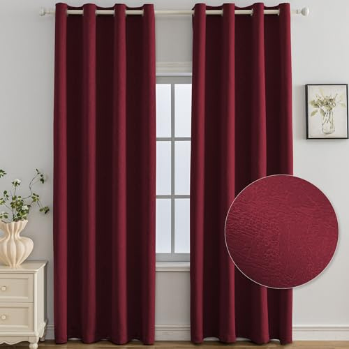 Ystyle Tende Oscuranti per Interni 2 Pezzi, 140x300 CM, Termiche Isolanti, Anti-Rumore, con Anelli, Tenda Moderna Per Camera da Letto e Soggiorno, Bordeaux