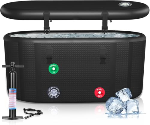 Bañera de inmersión fría XXL para atletas, compatible con enfriador de agua, inflable de 195 galones con tapa aislante, bañera de hielo portátil para adultos, bañera de hielo al aire libre para