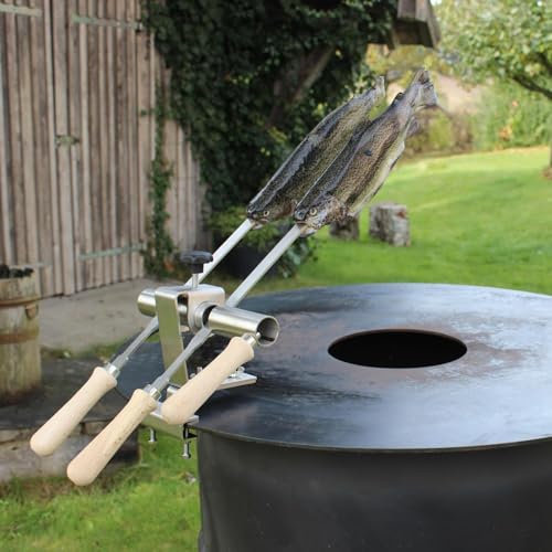 Steckerlfisch Halter 2 Edelstahlspieße für Grill- & Feuerplatten bis 80 cm