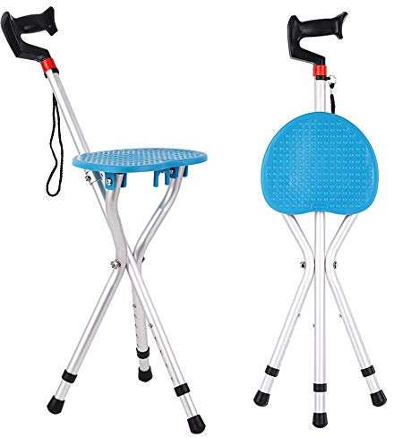 Gehstock mit Sitz, zusammenklappbarer Gehstock, höhenverstellbarer Stativ-Teleskophocker mit rutschfestem Griff und Gummispitze, ausgleichende Mobilitätshilfe für ältere Menschen elegant