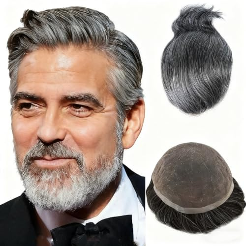 Toupee Für Männer Haarteile Weiche Schweizer Spitze 10x8 Toupee Menschliches Haar Ersatz System für Haarprothese Haar Patch Units Implant (#1B40 60% Black + 40% White)