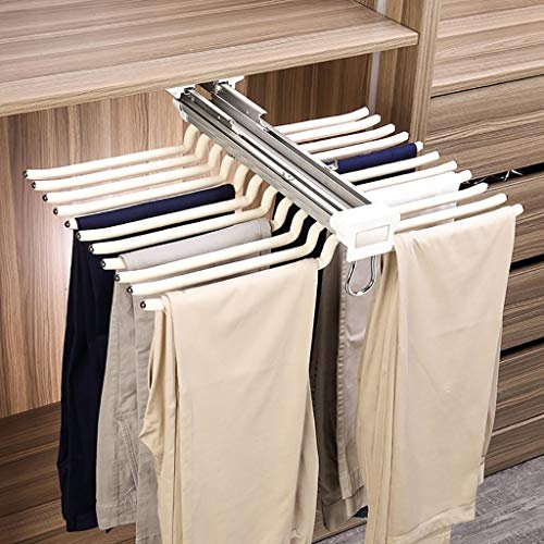 Ausziehbares Aufbewahrungsregal für 22 Paar Hosen, Kleiderbügel, Stangen, Krawatten mit dämpfender Gleitschiene, Hosenregal für einen Kleiderschrank mit einer Tiefe von 18,5 Zoll, beige beflockte