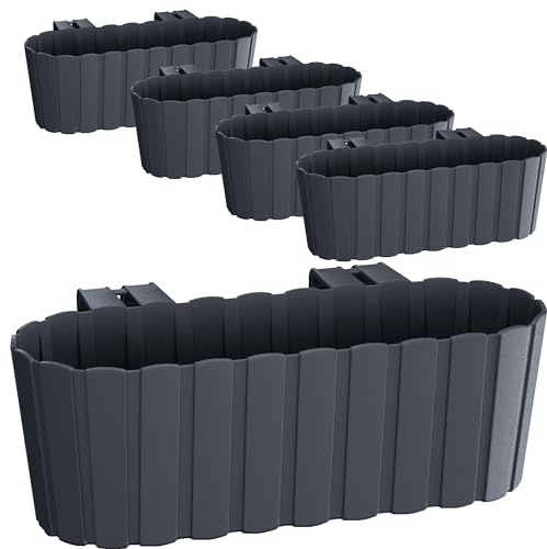 Tymar Blomlåda för balkong med hållare i lantlig stil, balkonglåda, växtlåda på landet, 5 pack, trädgård, terrass (med krok 40 cm)