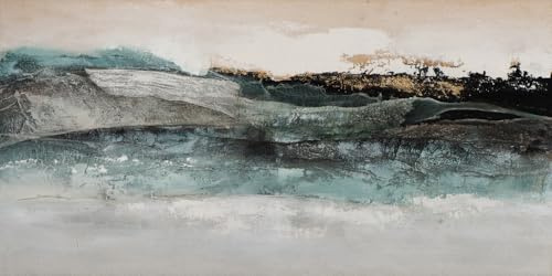 Art Universe XXL Leinwandbild „Ausdrucksstark in Seegrün“ – 70x140 cm Handgemaltes Acrylbild auf Echtholzrahmen – Moderne Abstrakte Kunst mit Goldakzenten – Unikat & Aufhängebereit