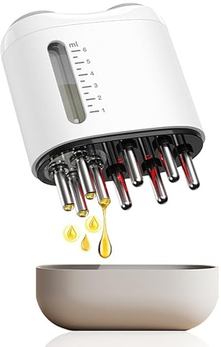 Haaröl Applikator, Elektrisches Kopfhaut MassagebüRste und Applikator Flasche Haare 2-In-1, Haaröl Applikator Scalp Massager Kopfmassage BüRste für Haarwachstum Haarbehandlung,mit 9 Zähnen,6ml Skala