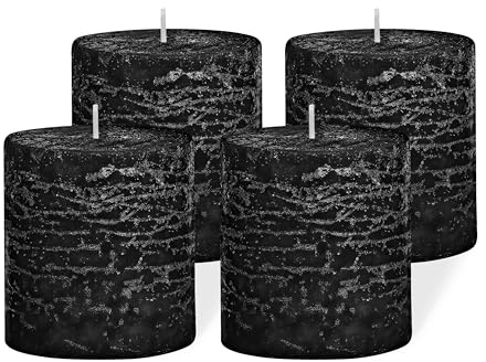 Brandsseller 4er Set Stumpenkerzen 7x7,5 cm – durchgefärbt & aus Paraffin – rustikale Kerzen mit langer Brenndauer – Dekokerzen für Tischdeko, Weihnachten & Feste – Schwarz