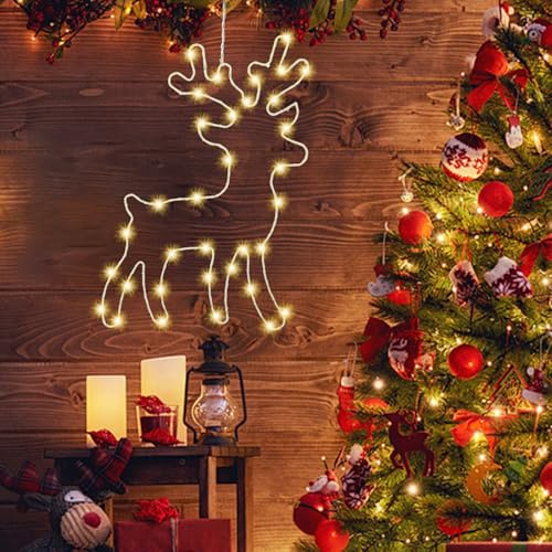 Beleuchtet Rentier Weihnachtsdeko,34 LED Warmweiß Fenster Lichterketten | Rentier Fenster Beleuchtung Lichterkette mit Fernbedienung-8 Modi-für Weihnachten,Neujahr und Geburtstage