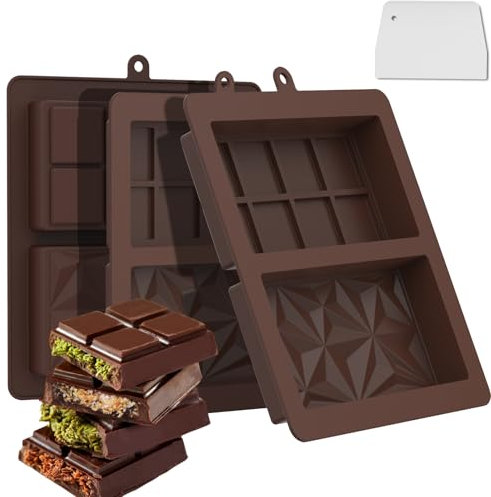 Bighan 3 Stück Schokoladenform Silikon, Schokolade Silikon Tief Schokoladentafel Form 2 in 1 Silikonform, Schokoladentafel Tiefe Schokoladenform mit Spatel für Praline Süßigkeiten
