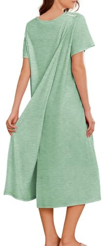 Deyeek Hospital Gowns for Women Labor Delivery Shoulder Surgery Dress Adaptive Clothing Night Robes for Elderly Plus Size Light Green
