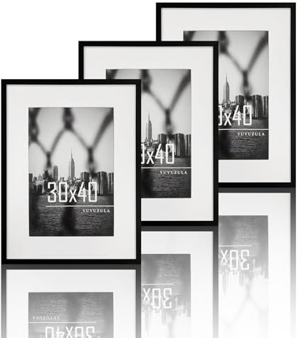VUVUZULA Bilderrahmen 30x40cm Schwarz 3er Set Fotorahmen Rahmen mit Passepartout Posterrahmen