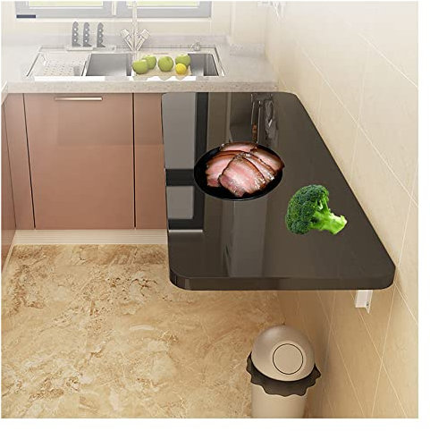 Schwebender Schreibtisch für kleine Räume, 80 x 50 cm, schwarzer Wandtisch, für Waschküche, Arbeitszimmer oder Schlafzimmer