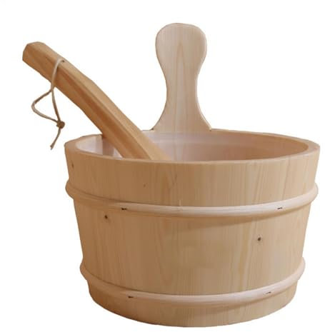 Zasdvn Sauna Accessories Kit, Sauna Wooden Bucket and Ladle Set, Basic Spa Accessory with Aluminium Sauna Bucket Ladle, Sauna Wooden Bucket and Ladle Kit 4L Sauna Barrel for Home Sauna Accessories